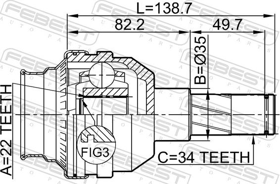 Febest 1111-T200 - Шарнір, ШРУС, приводний вал autozip.com.ua