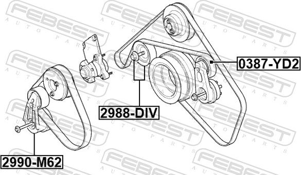 Febest 2990-M62 - Натягувач ременя, клинові зуб. autozip.com.ua