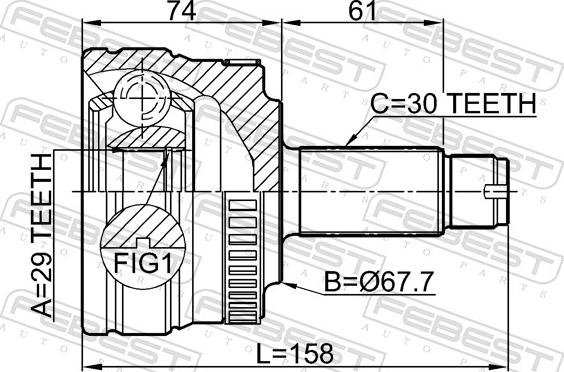 Febest 2910-RRIIIR - Шарнір, ШРУС, приводний вал autozip.com.ua