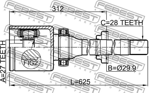 Febest 2911-FLIIRH - Шарнірний комплект, ШРУС, приводний вал autozip.com.ua