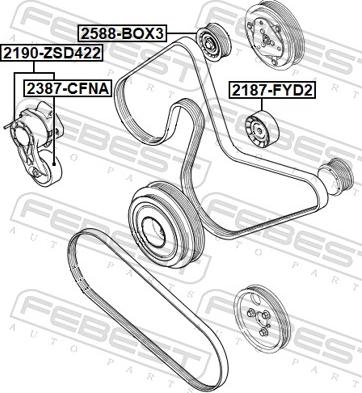 Febest 2190-ZSD422 - Натягувач ременя, поліклиновий ремінь autozip.com.ua