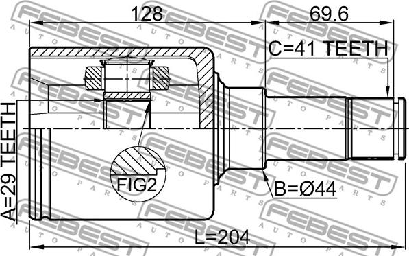 Febest 2111-TT9DLH - Шрус внутренний левый 29x44x41 FORD TRANSIT пр-во FEBEST autozip.com.ua