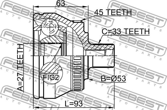 Febest 2310-034A45 - Шарнірний комплект, ШРУС, приводний вал autozip.com.ua