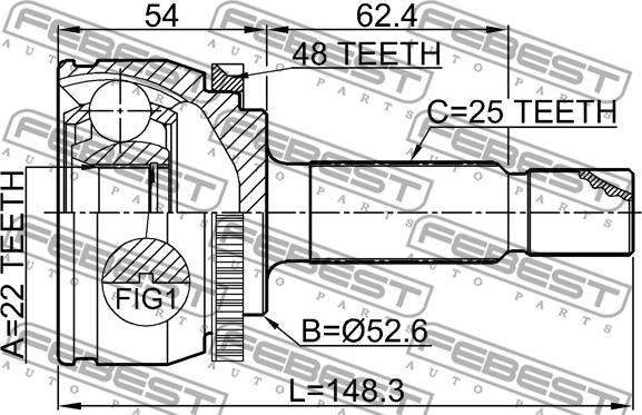 Febest 2210-RIOA48 - Шарнірний комплект, ШРУС, приводний вал autozip.com.ua