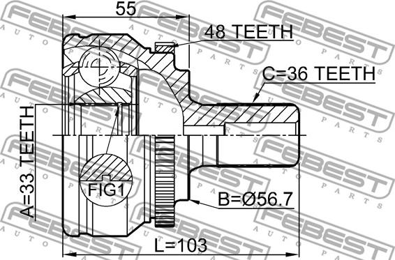 Febest 2710-S60A48 - Шарнірний комплект, ШРУС, приводний вал autozip.com.ua