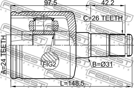 Febest 2711-S80ATLH - Шарнірний комплект, ШРУС, приводний вал autozip.com.ua