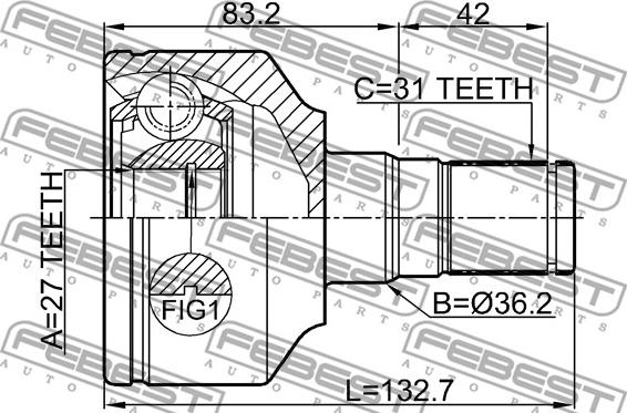 Febest 2711-XC70LH - Шарнірний комплект, ШРУС, приводний вал autozip.com.ua