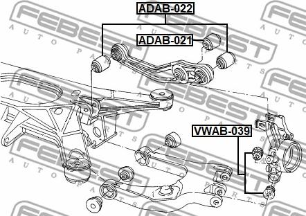 Febest ADAB-022 - Сайлентблок заднього важеля задн верх 2 шт. на сторону AUDI A8 D2 03.94-09.02 autozip.com.ua
