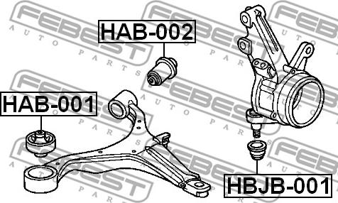 Febest HAB-001 - Сайлентблок рычага HONDA CIVIC VII. VIII. FR-V 00- перед. мост низ Пр-во FEBEST autozip.com.ua