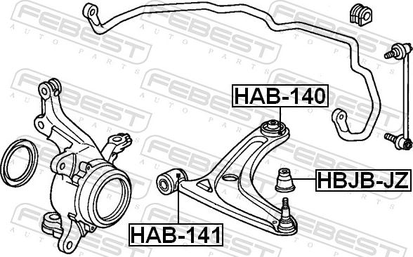 Febest HAB-140 - Сайлентблок, важіль підвіски колеса autozip.com.ua