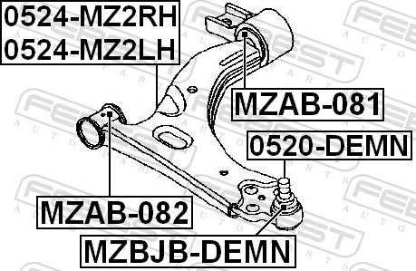Febest MZAB-081 - Сайлентблок, важіль підвіски колеса autozip.com.ua