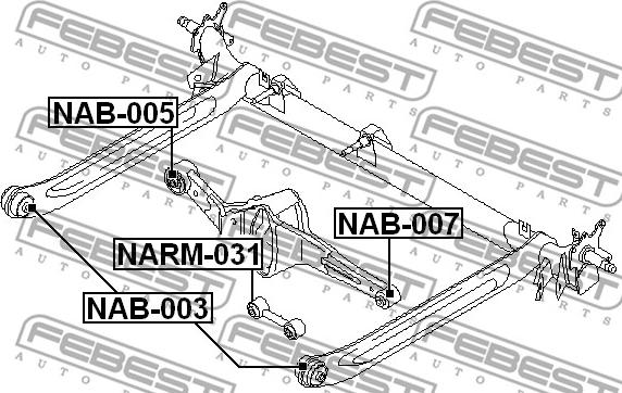 Febest NAB-007 - Сайлентблок рычага NISSAN ALMERA. PRIMERA 95- задн. мост с двух сторон Пр-во FEBEST autozip.com.ua