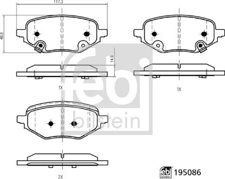 FEBI Bilstein 195086 - Гальмівні колодки, дискові гальма autozip.com.ua