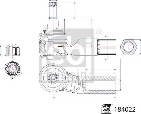 Febi Bilstein 184022 - Наконечник рульової тяги, кульовий шарнір autozip.com.ua