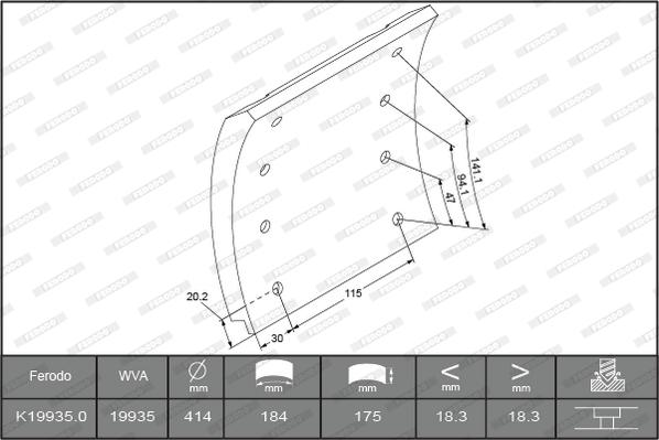 Ferodo K19935.0TG - Комплект гальмівних черевиків, барабанні гальма autozip.com.ua