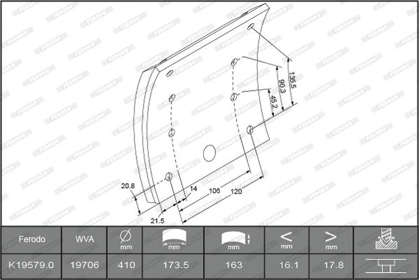 Ferodo K19579.0TG - Комплект гальмівних черевиків, барабанні гальма autozip.com.ua