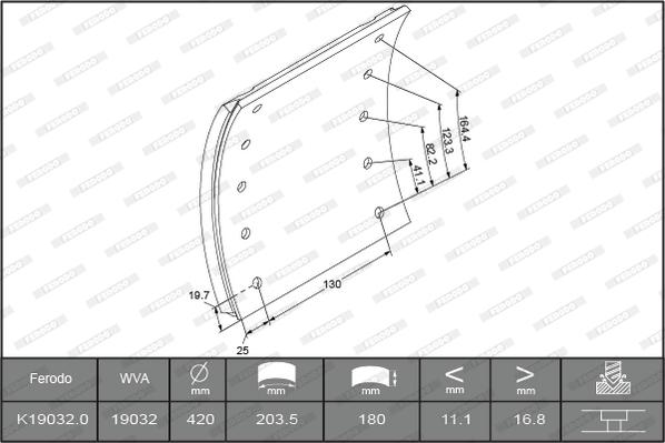 Ferodo K19032.0PTG - Комплект гальмівних черевиків, барабанні гальма autozip.com.ua