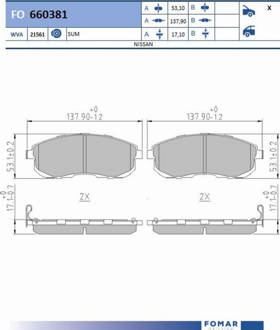 FOMAR Friction FO660381 - Гальмівні колодки, дискові гальма autozip.com.ua