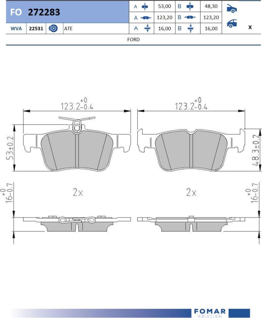 FOMAR Friction FO 272283 - Гальмівні колодки, дискові гальма autozip.com.ua