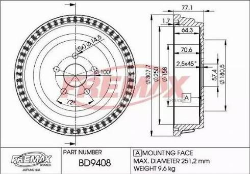 FREMAX BD-9408 - Гальмівний барабан autozip.com.ua