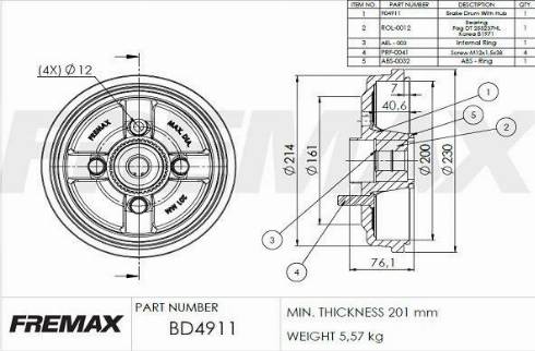 FREMAX BD-4911-KT - Гальмівний барабан autozip.com.ua