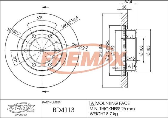 FREMAX BD-4113 - Гальмівний диск autozip.com.ua