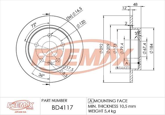 FREMAX BD-4117 - Гальмівний диск autozip.com.ua