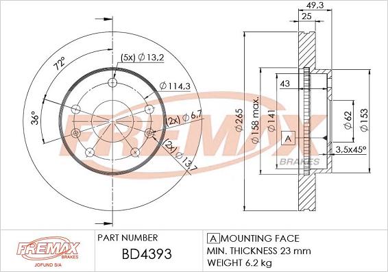 FREMAX BD-4393 - Гальмівний диск autozip.com.ua