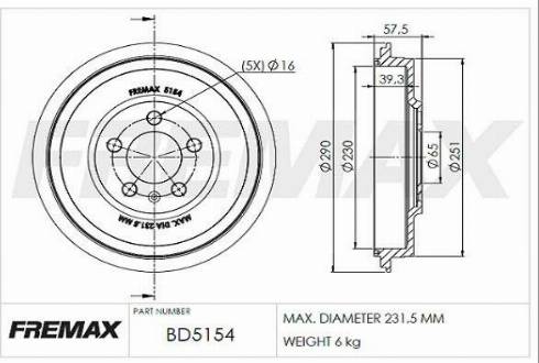 FREMAX BD-5154 - Гальмівний барабан autozip.com.ua