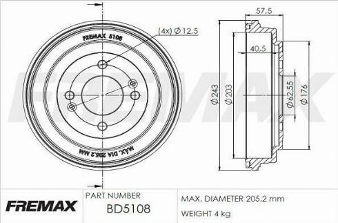 FREMAX BD-5108 - Гальмівний барабан autozip.com.ua