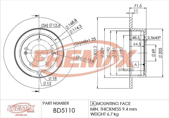 FREMAX BD-5110 - Гальмівний диск autozip.com.ua