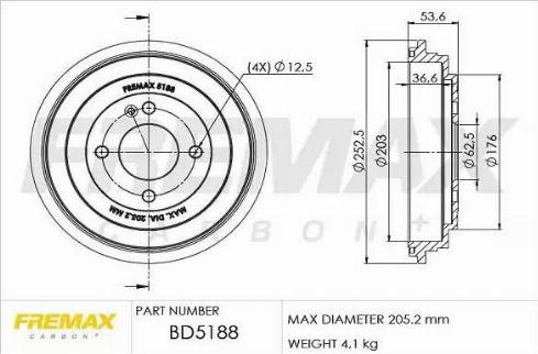 FREMAX BD-5188 - Гальмівний барабан autozip.com.ua