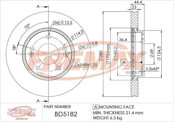 FREMAX BD-5182 - Гальмівний диск autozip.com.ua