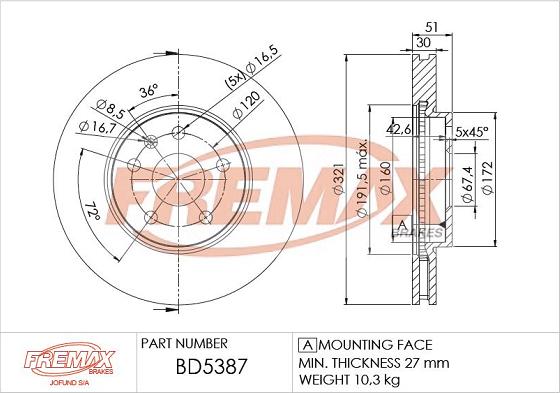 FREMAX BD-5387 - Гальмівний диск autozip.com.ua