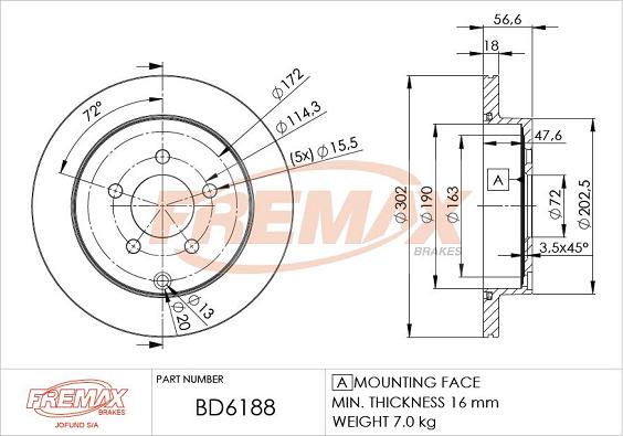 FREMAX BD-6188 - Гальмівний диск autozip.com.ua