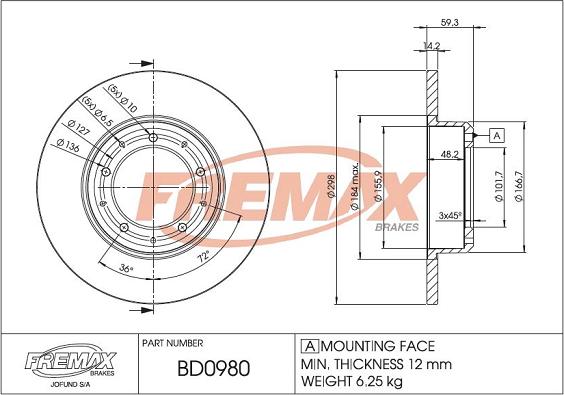 FREMAX BD-0980 - Гальмівний диск autozip.com.ua