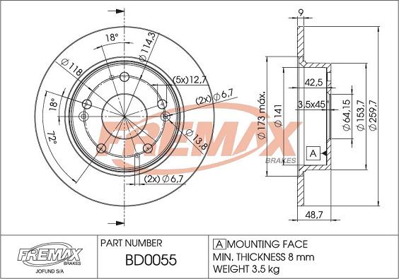 FREMAX BD-0055 - Гальмівний диск autozip.com.ua