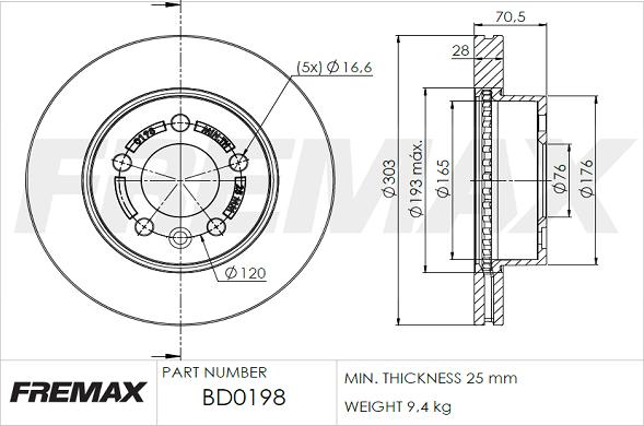 FREMAX BD-0198 - Гальмівний диск autozip.com.ua