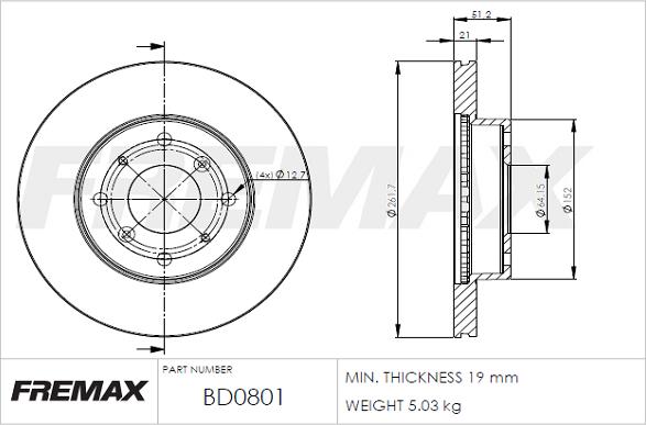 FREMAX BD-0801 - Гальмівний диск autozip.com.ua