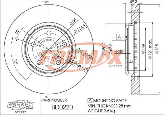 FREMAX BD-0220 - Гальмівний диск autozip.com.ua