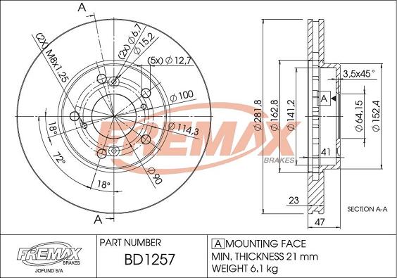 FREMAX BD-1257 - Гальмівний диск autozip.com.ua