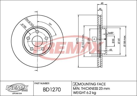 FREMAX BD-1270 - Гальмівний диск autozip.com.ua