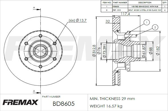 FREMAX BD-8605 - Гальмівний диск autozip.com.ua