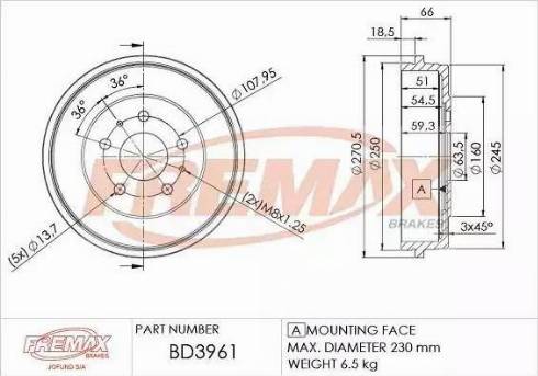 FREMAX BD-3961 - Гальмівний барабан autozip.com.ua