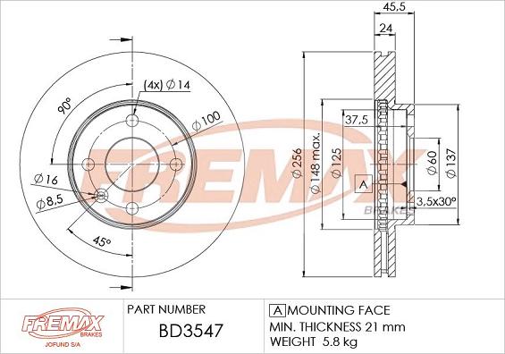 FREMAX BD-3547 - Гальмівний диск autozip.com.ua