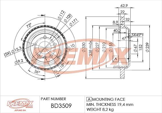 FREMAX BD-3509 - Гальмівний диск autozip.com.ua