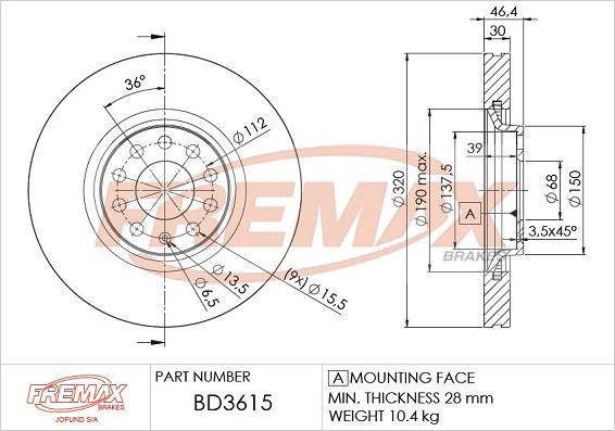 FREMAX BD-3615 - Гальмівний диск autozip.com.ua