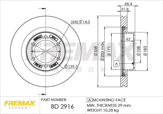 FREMAX BD-2916 - Гальмівний диск autozip.com.ua