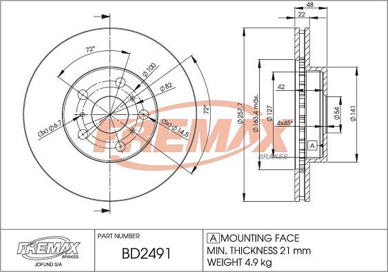 FREMAX BD-2491 - Гальмівний диск autozip.com.ua