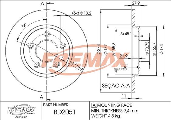 FREMAX BD-2051 - Гальмівний диск autozip.com.ua